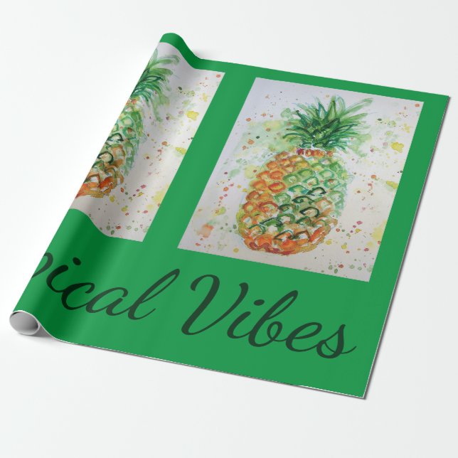 Papel De Presente Fruta de ananás Limão tropical Víblias tropicais C (Desenrolado)