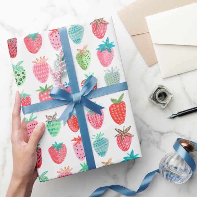 Papel De Presente Fruta de Aniversário de Morango | Papel de enrolam (Presentear)