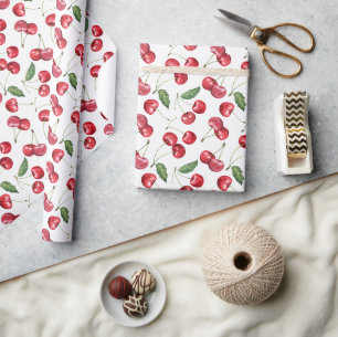 Papel De Presente Fruta de Cereja Vermelha de Aquarela