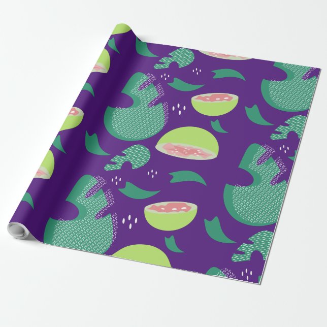 Papel De Presente Fruta de Goiaba Tropical e Verdura Rosa Roxo (Desenrolado)