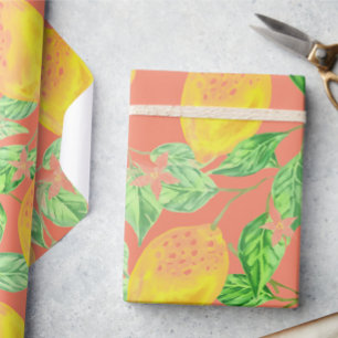 Papel De Presente fruta de limão amarela e cor de pêssego