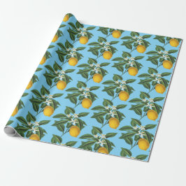 Papel De Presente Fruta de Limão Botânico Vintage Azul