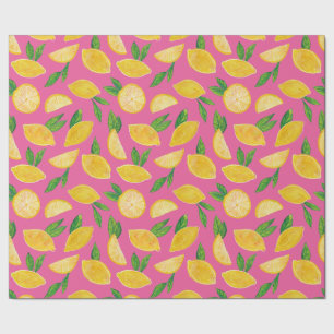Papel De Presente Fruta de limão cítrico padrão rosa