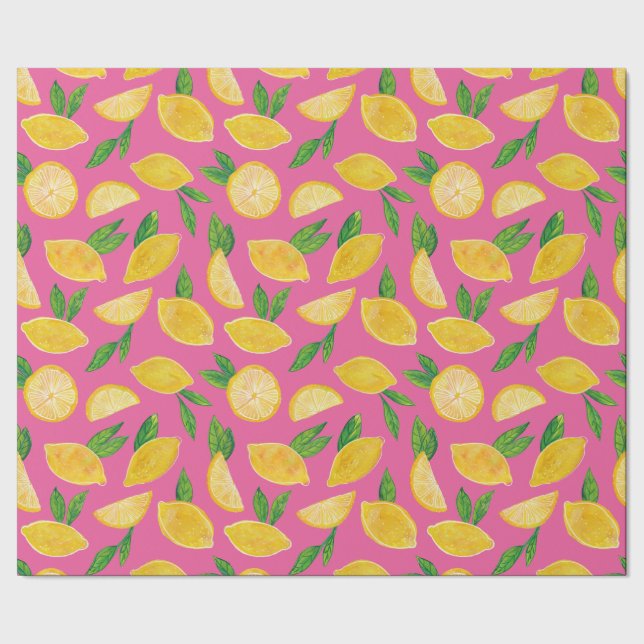 Papel De Presente Fruta de limão cítrico padrão rosa (Barra)