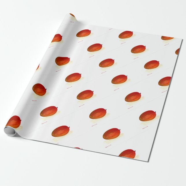 Papel De Presente Fruta de manga comida de aquarela tropical exótico (Desenrolado)