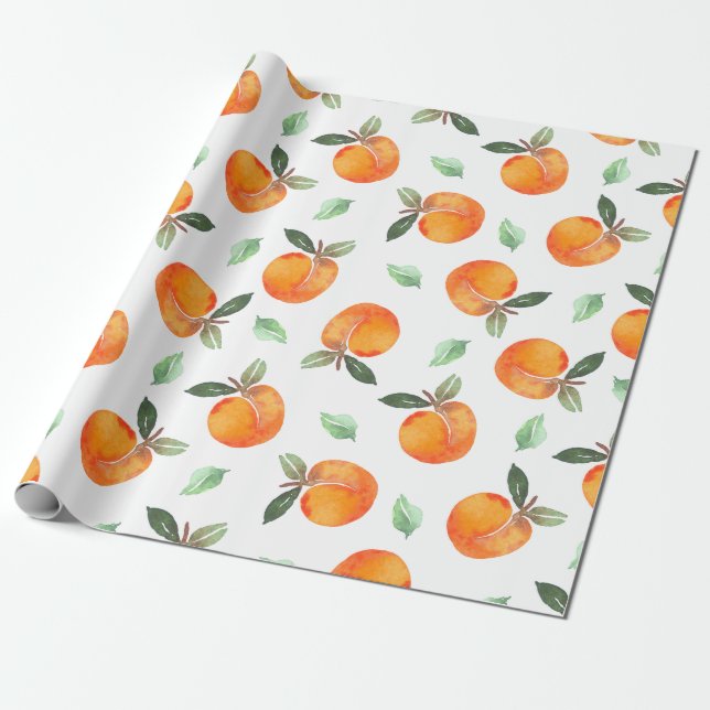 Papel De Presente Fruta de Pêssego de Aquarela (Desenrolado)