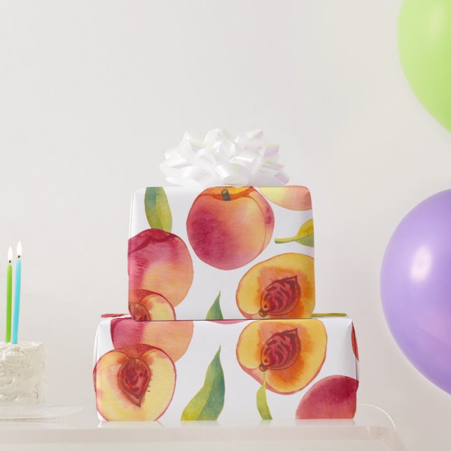 Papel De Presente Fruta de Pêssegos com Aquarela em Fita (Presentes para festas)