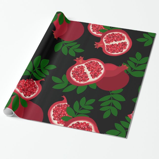 Papel De Presente fruta de romã preto (Desenrolado)