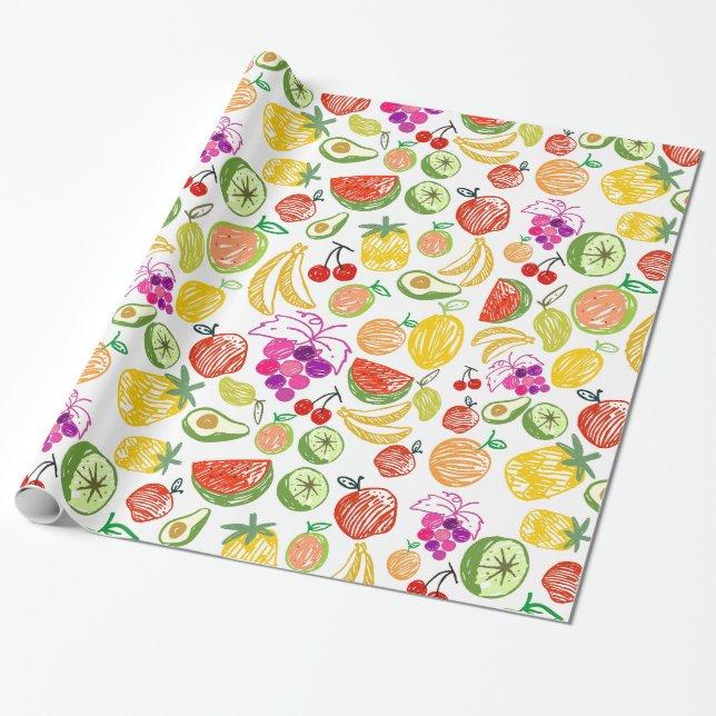 Papel De Presente Fruta Desenhada à Mão (Desenrolado)