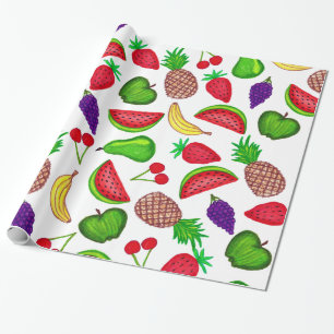 Papel De Presente Fruta misturada verão tirada de Tutti mão frutad