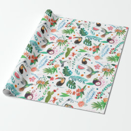 Papel De Presente fruta tropical e aves