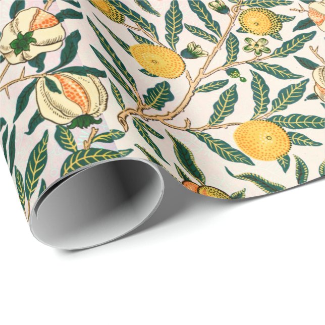 Papel De Presente Fruta William Morris Pomegranate Ornamento Branco (Ponta do rolo)