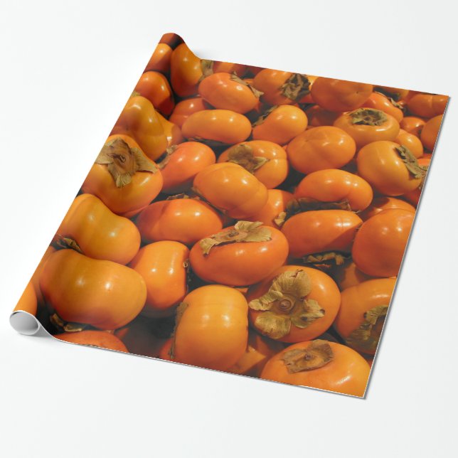Papel De Presente Frutas alaranjadas frescas do caqui (Desenrolado)