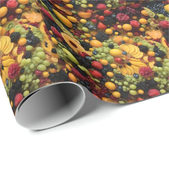 Papel De Presente Frutas Aproximam-Se Coloridos Deliciosos, (Ponta do rolo)