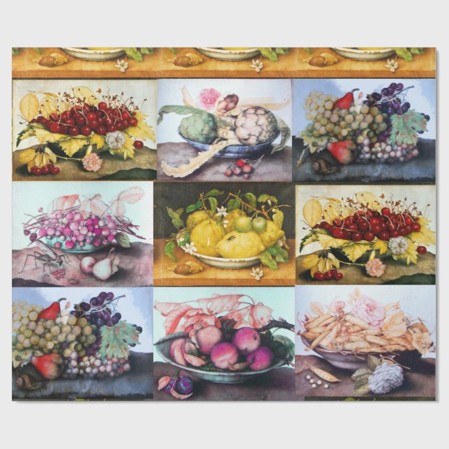 PAPEL DE PRESENTE FRUTAS DA SEASON, LEMÕES, CHERRIES, UVAS, PÊSSEGOS (Aberto)