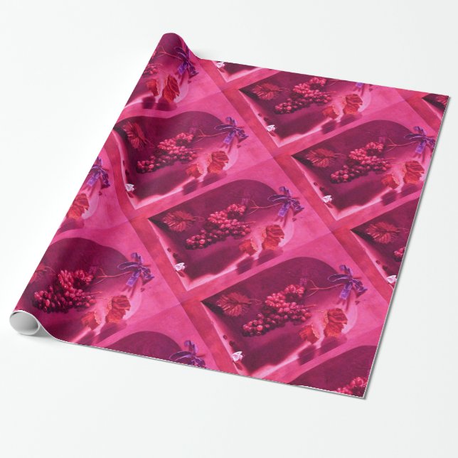 Papel De Presente FRUTAS DA SEASON - PROSPERITY Fuchsia Red Pink (Desenrolado)