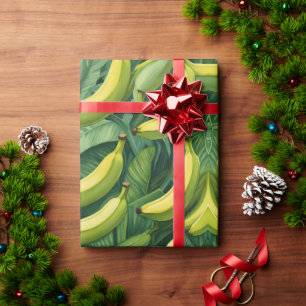 Papel De Presente Frutas de Banana e Folhas Clima Tropical