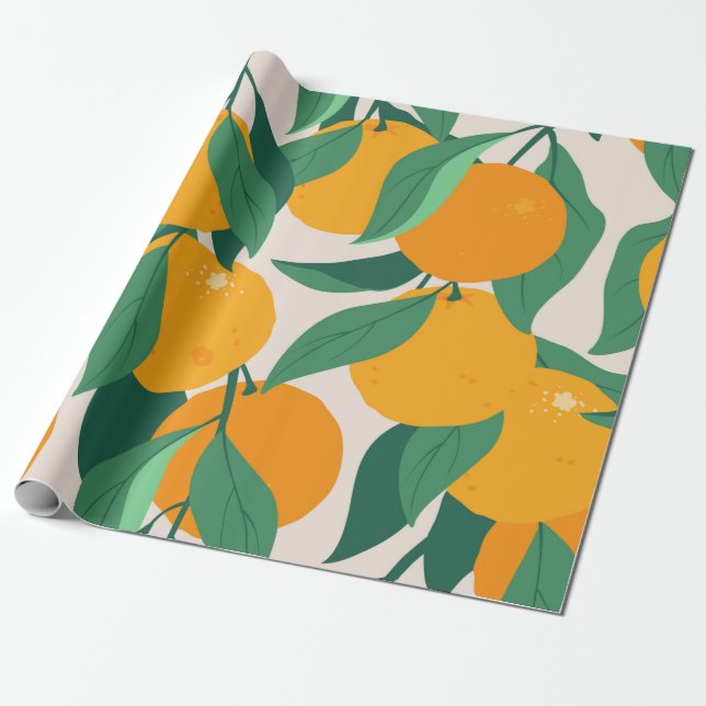 Papel De Presente Frutas de laranja e folhas sem soldadura (Desenrolado)