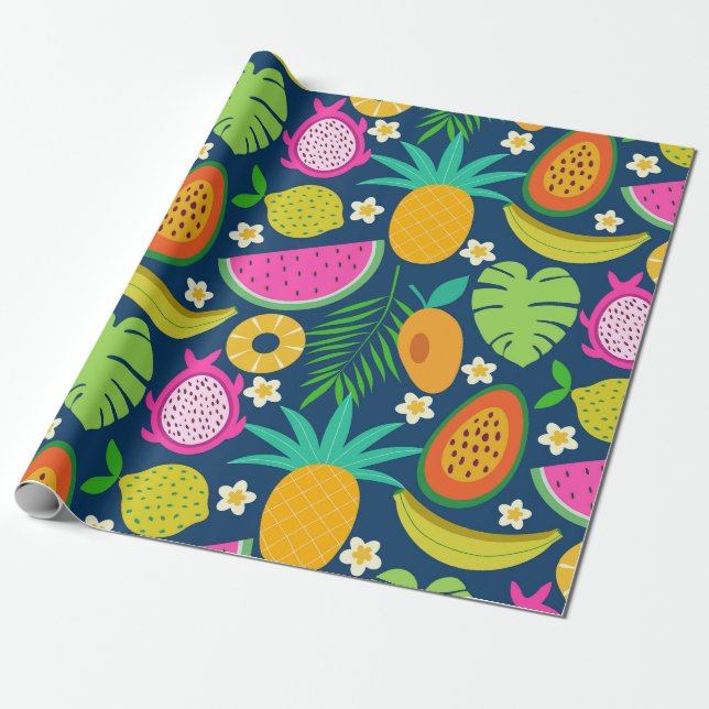 Papel De Presente Frutas de melancia de banana e abacaxi tropicais (Desenrolado)