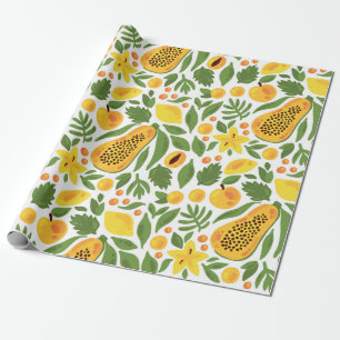 Papel De Presente Frutas de pêssego do Papaya  tropistas exóticas