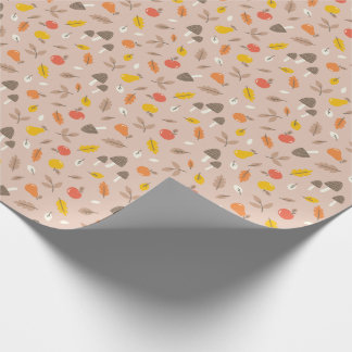 Papel De Presente Frutas de queda, cogumelos e folhas, castanho clar