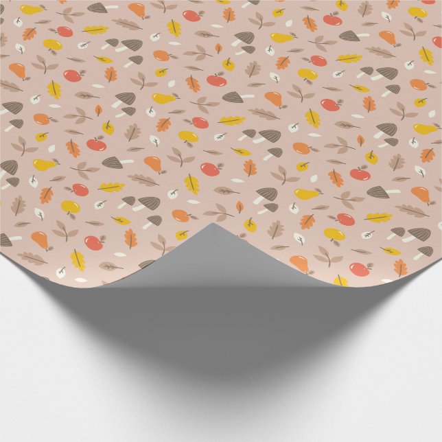 Papel De Presente Frutas de queda, cogumelos e folhas, castanho clar (Ponta)