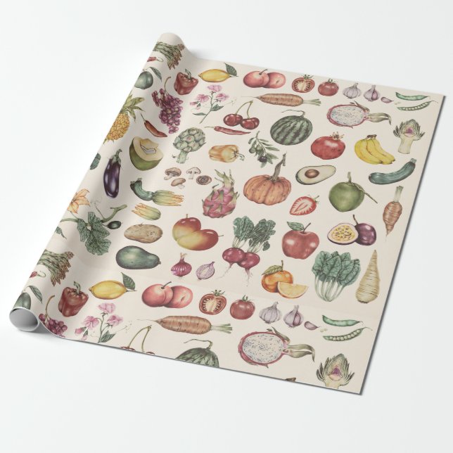 Papel De Presente Frutas e vegetação (Desenrolado)