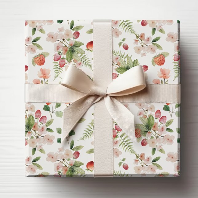 Papel De Presente Frutas em Aquarela (Watercolor Floral Berries Wrapping Paper by Painted Paperie
)
