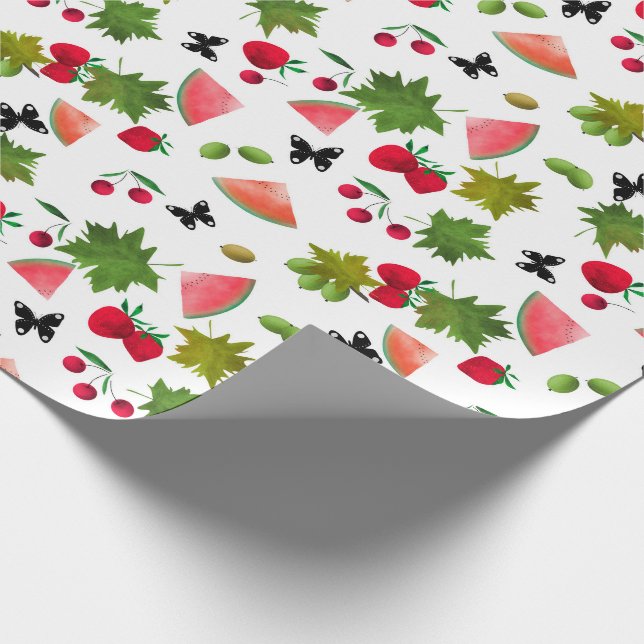 Papel De Presente Frutas frescas sem costura Berries Aquarela Cartog (Ponta)