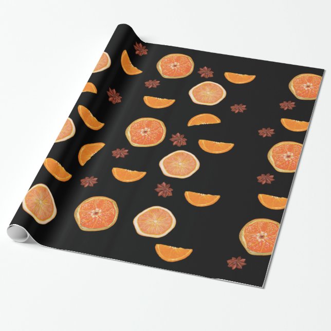 Papel De Presente Frutas Laranja Fatias & Cinnamon (Desenrolado)