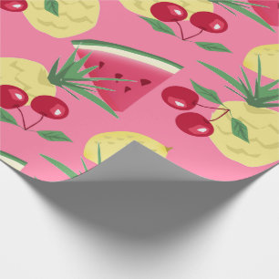 Papel De Presente Frutas suculentas num fundo rosa-vermelho.