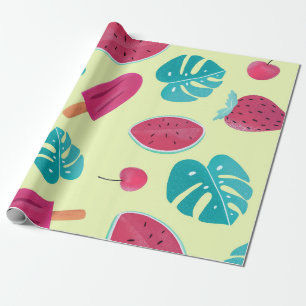 Papel De Presente Frutas Tropicais Adoráveis Deixam Padrão De Pop 