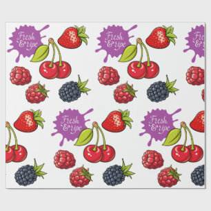 Papel De Presente Frutas Vermelhas Frescas e Cerejas