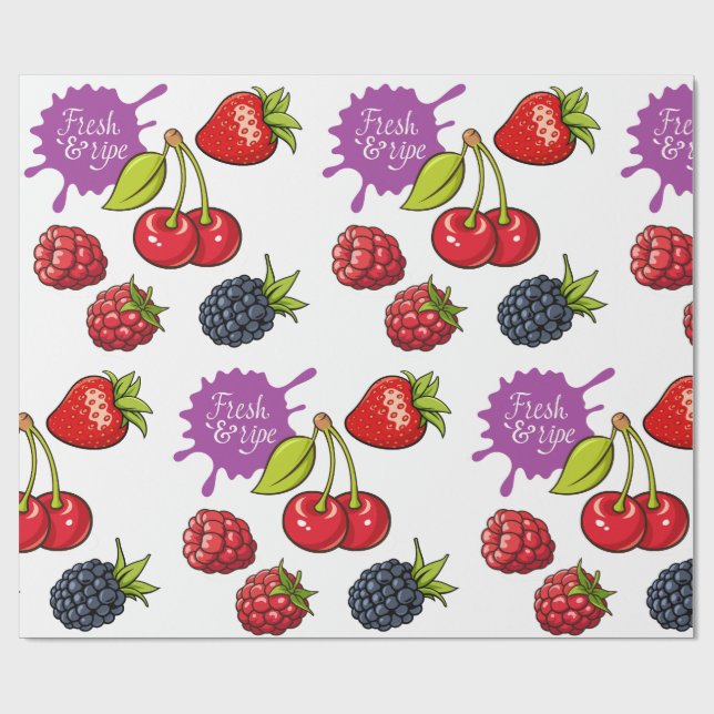 Papel De Presente Frutas Vermelhas Frescas e Cerejas (Aberto)