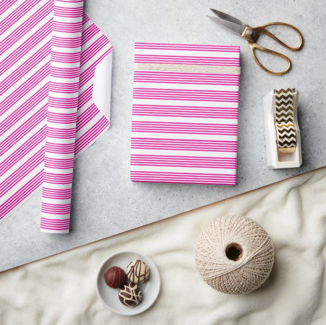 Papel De Presente Fuchsia e padrão de cinco faixas brancas (Artesanato)