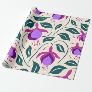 Papel De Presente Fuchsia Floral Roxa Desenhada à Mão Caprichosa