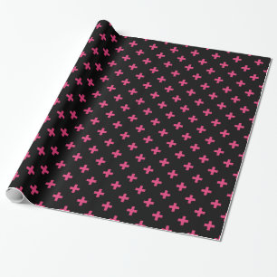 Papel De Presente Fuchsia polka cruza a preto