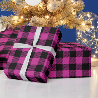 Papel De Presente Fuchsia Real e Xadrez Buffalo Preto