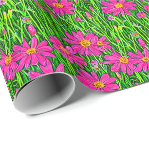 Papel De Presente Fuchsia Rosa Flores Selvagens em Campo