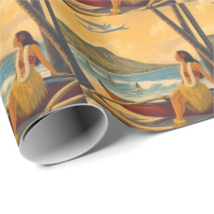 Papel De Presente Fuga do Paraíso Vintage Havaiano da Garota Hula Al