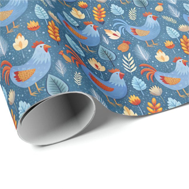 Papel De Presente Fun chickens tiled pattern (Ponta do rolo)