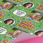 Papel De Presente Fun Comic Book Birthday Auntie Custom Photos Pink<br><div class="desc">Say '"Happy Birthday" with this fun, comic book style gift wrap! Easy to personalize with two of your favorite photos - the square photo shows who is giving the gift and the 'thought bubble' photo shows who is receiving it. The message in the 'speech bubble' reads " THE BEST AUNTIE...</div>