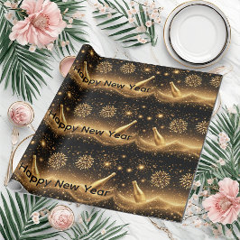 Papel De Presente Fun Midnight Gold Champagne Dreams Happy New Year 