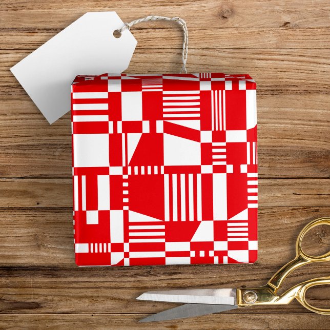 Papel De Presente Fun Modern Checkered Red & White Wrapping Paper (Criador carregado)