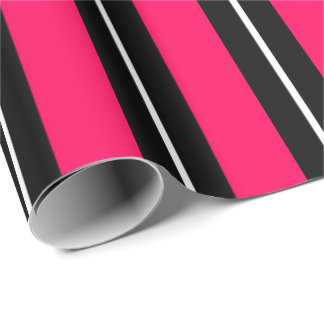 Papel De Presente Fun & Modern Hot Pink, Black & White Stripes