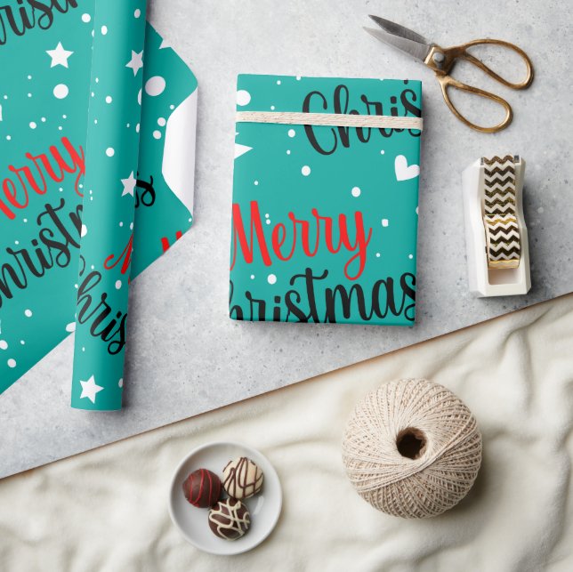 Papel De Presente Fun Modern Teal Merry Christmas Script (Artesanato)