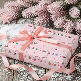 Papel De Presente Fun Pink Christmas Elf Workshop Toy Factory