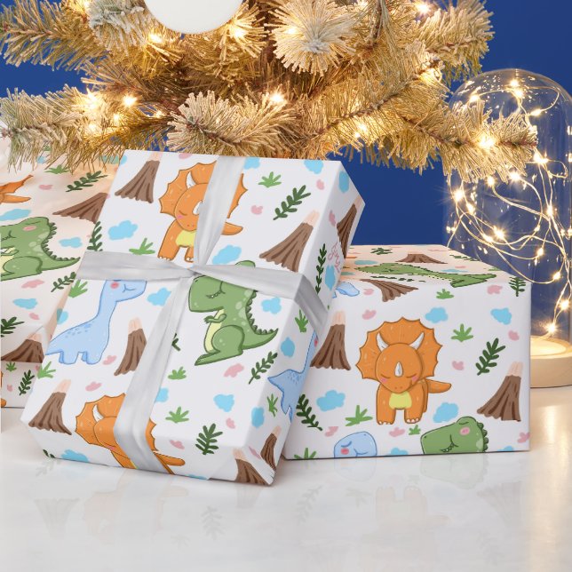 Papel De Presente Fun Prehistoric Gift Wrap for Kids & Dino Lovers (Feriados)