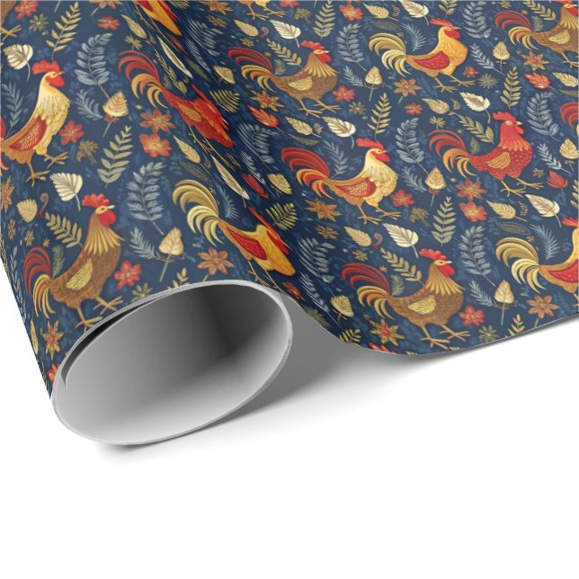 Papel De Presente Fun roosters tiled pattern  (Ponta do rolo)
