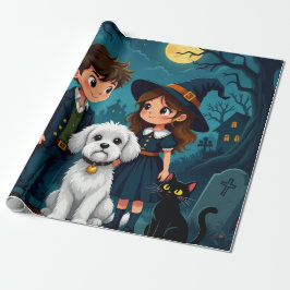 Papel De Presente Fun Spooky Gift Wrap with Pumpkins, Ghosts & Bats